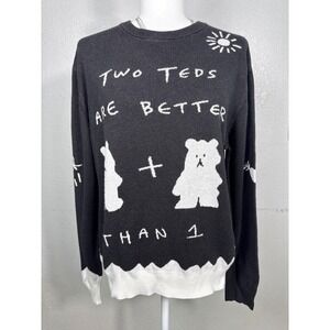 Teddy Fresh Sweater L Black Two Teds Are Better Than One Whimsical Graphic